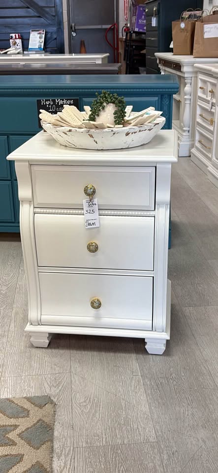 Refurbished White Three-Drawer Nightstand