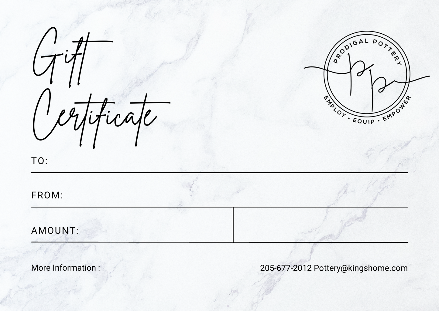 Prodigal Pottery Gift Certificate
