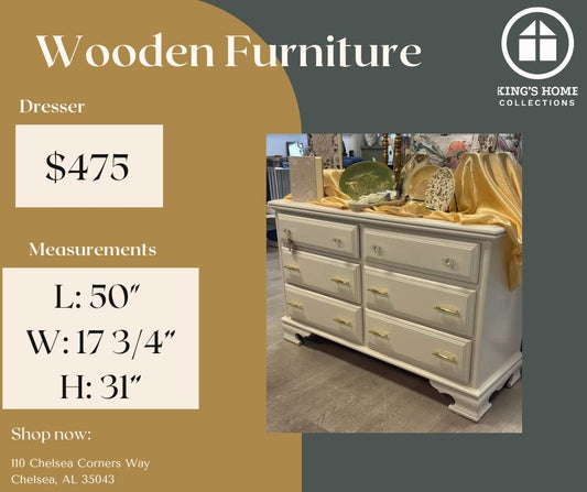 Refurbished Cream Six-Drawer Dresser