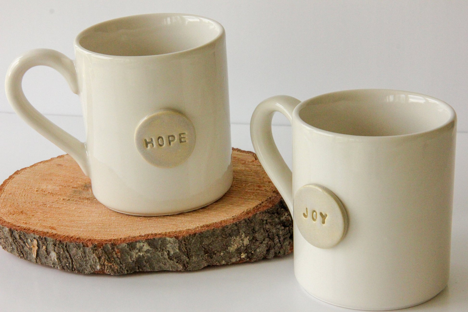 Stoneware Hope and Joy Mugs